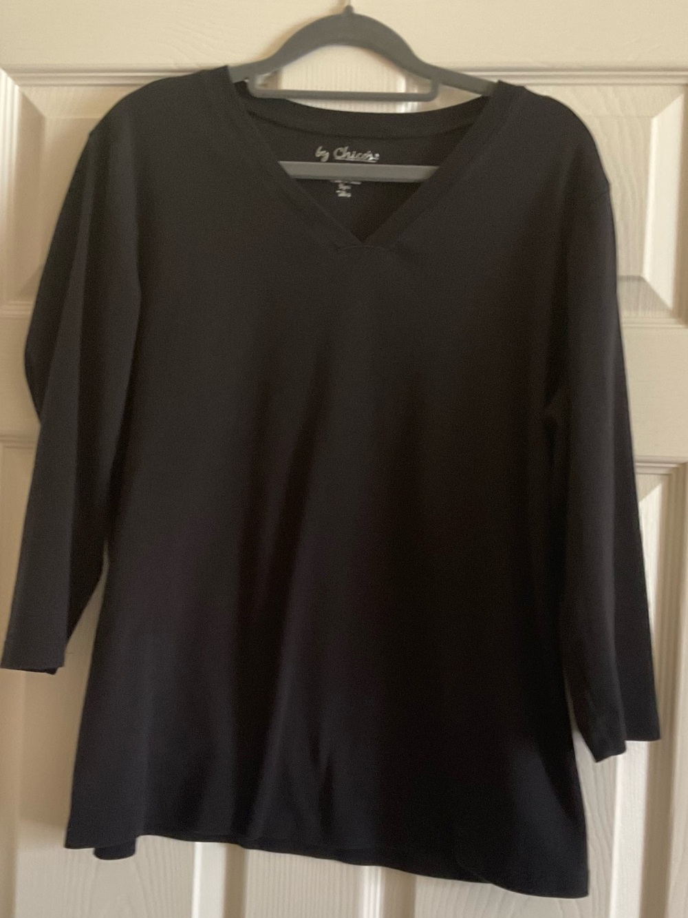 Chico's Black V-Neck three quarter sleeve tee.